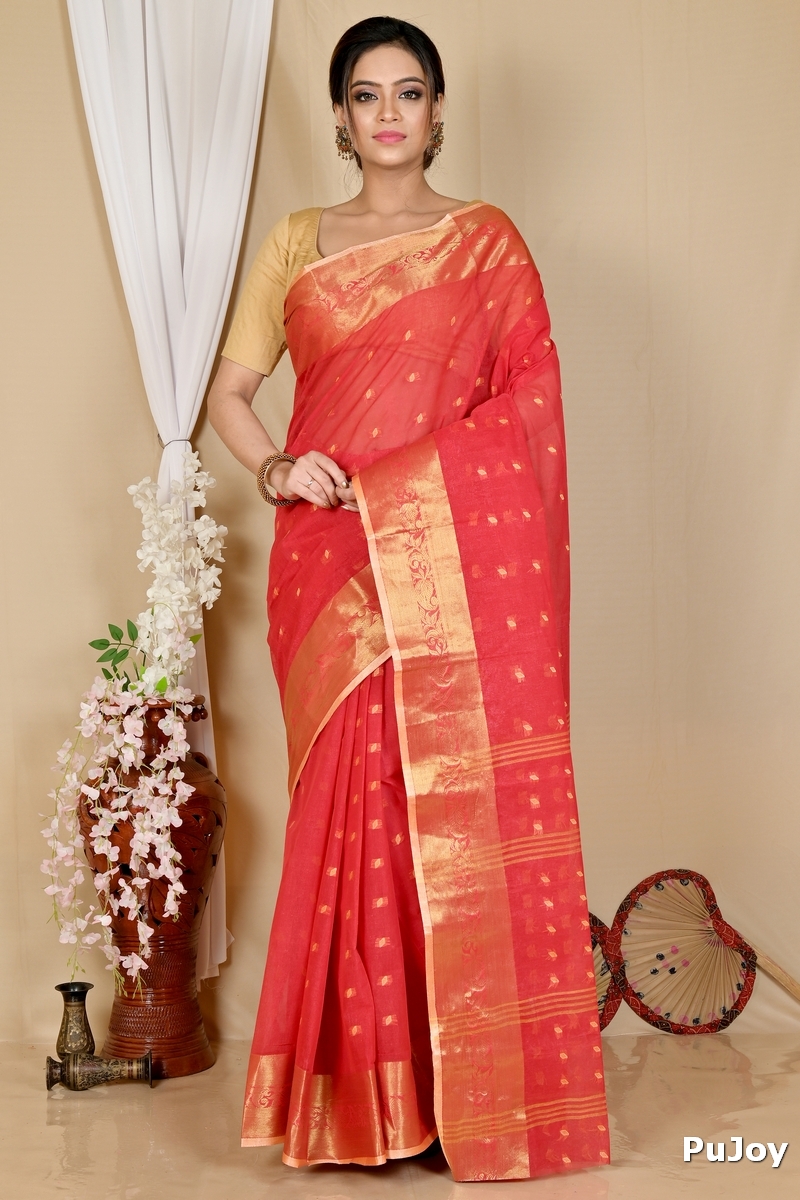 Red Pure Cotton Churi_Par Tant Saree (860)