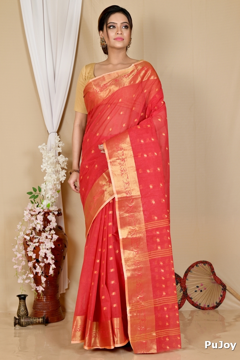 Red Pure Cotton Churi_Par Tant Saree (860)