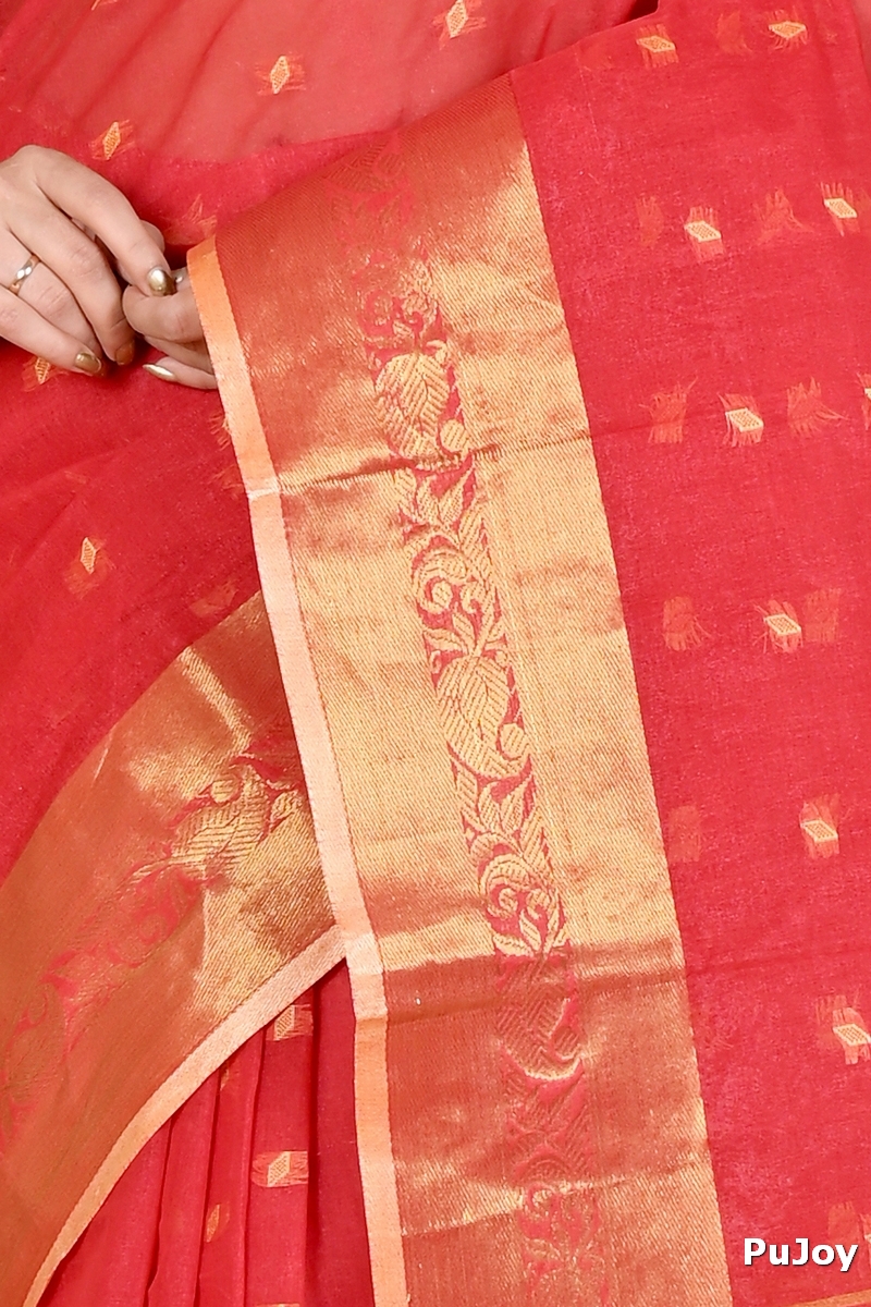 Red Pure Cotton Churi_Par Tant Saree (860)
