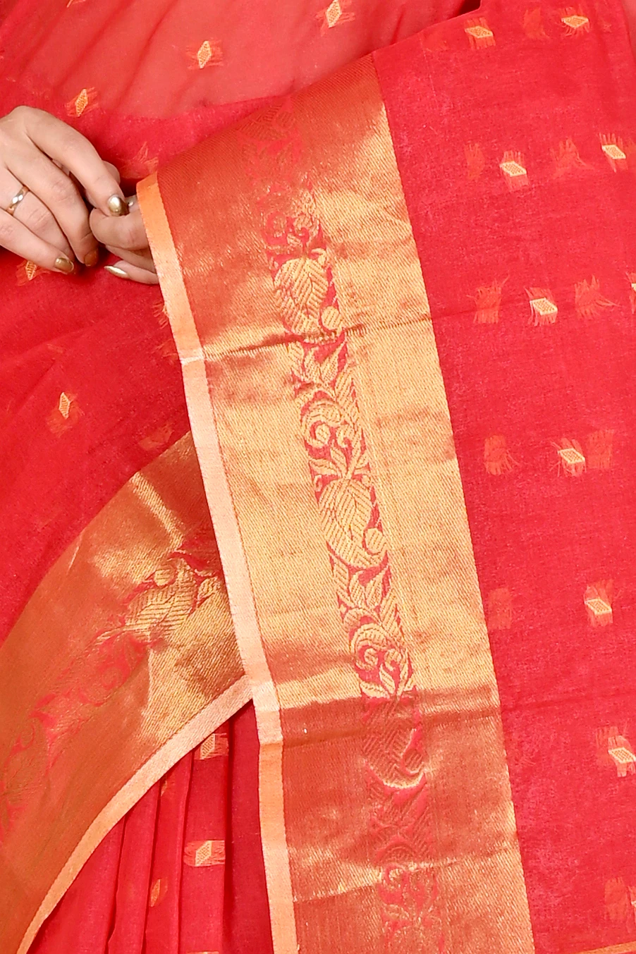 Red Pure Cotton Churi_Par Tant Saree (860)