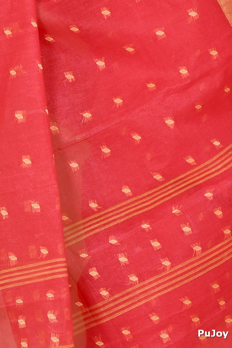 Red Pure Cotton Churi_Par Tant Saree (860)