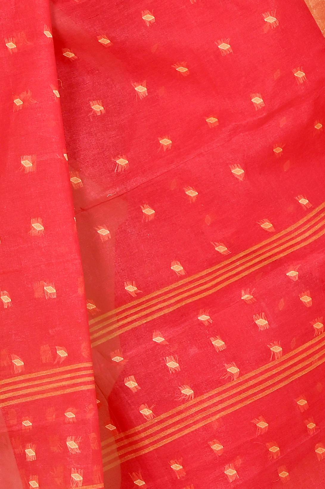 Red Pure Cotton Churi_Par Tant Saree (860)