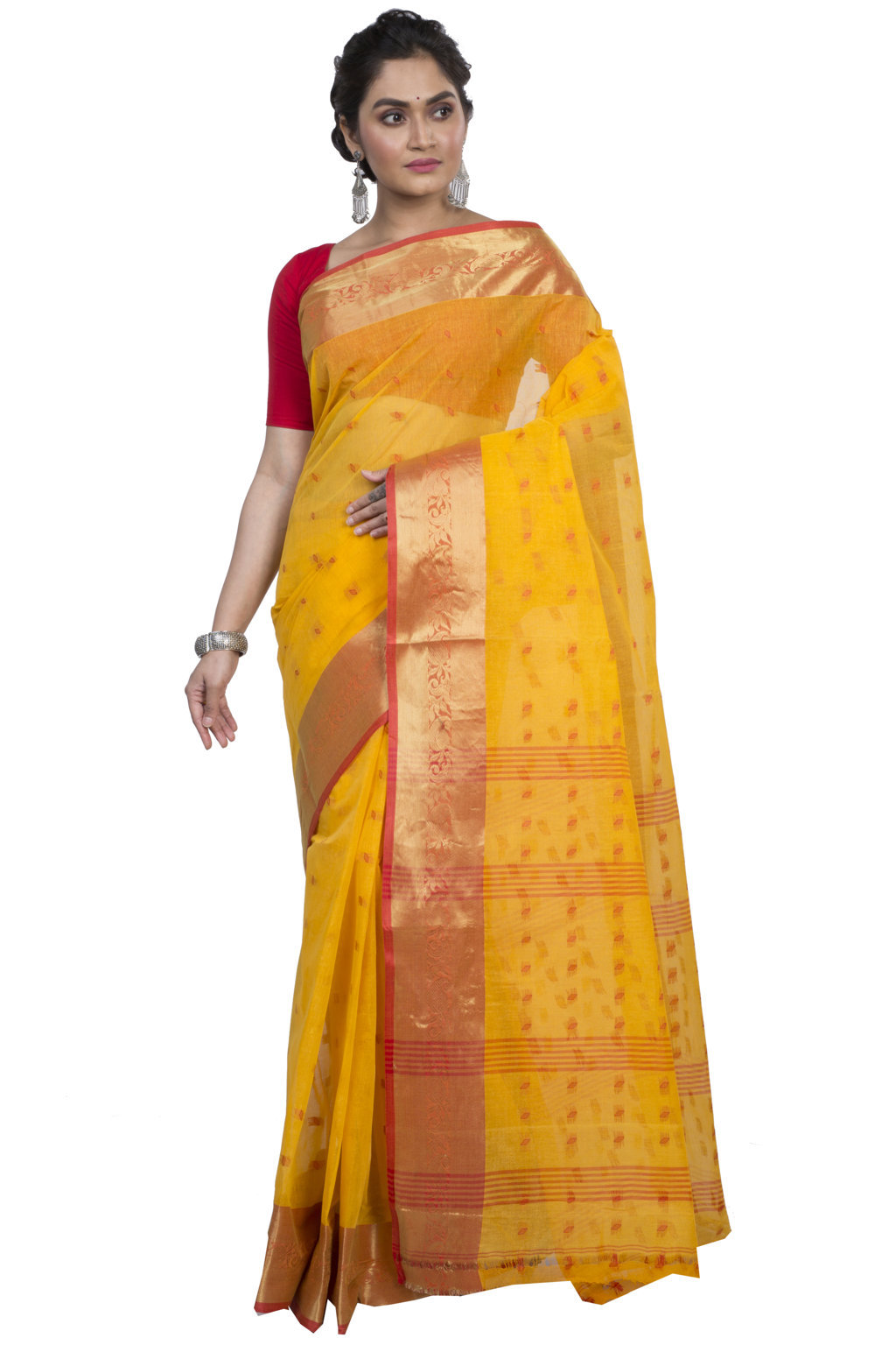 Yellow Pure Cotton Churi_Par Tant Saree (861)