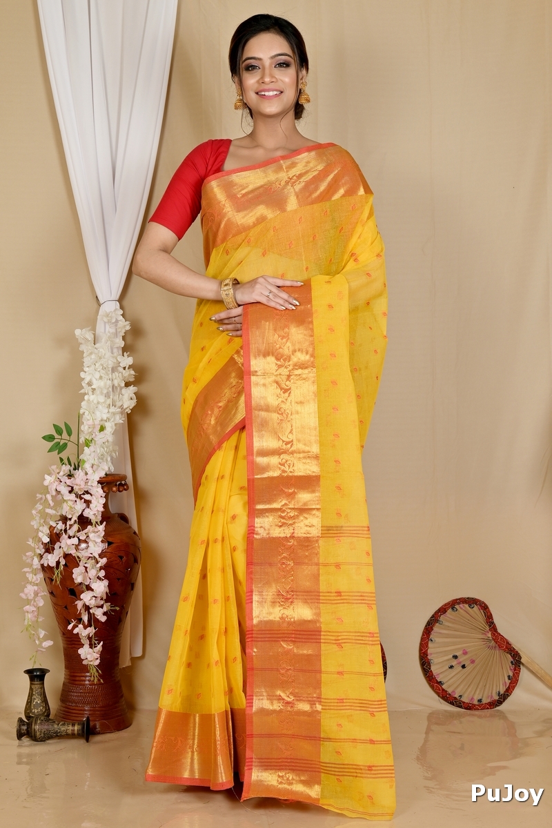 Yellow Pure Cotton Churi_Par Tant Saree (861)