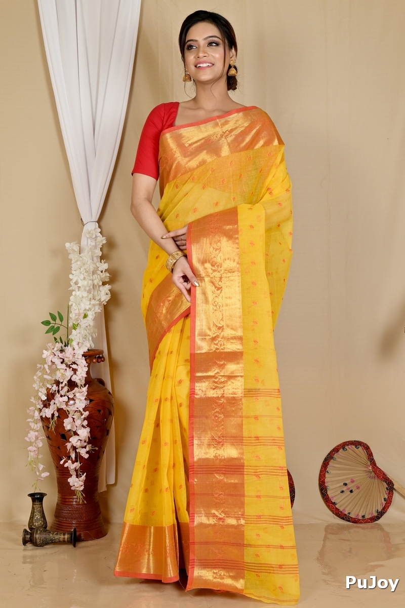 Yellow Pure Cotton Churi_Par Tant Saree (861)