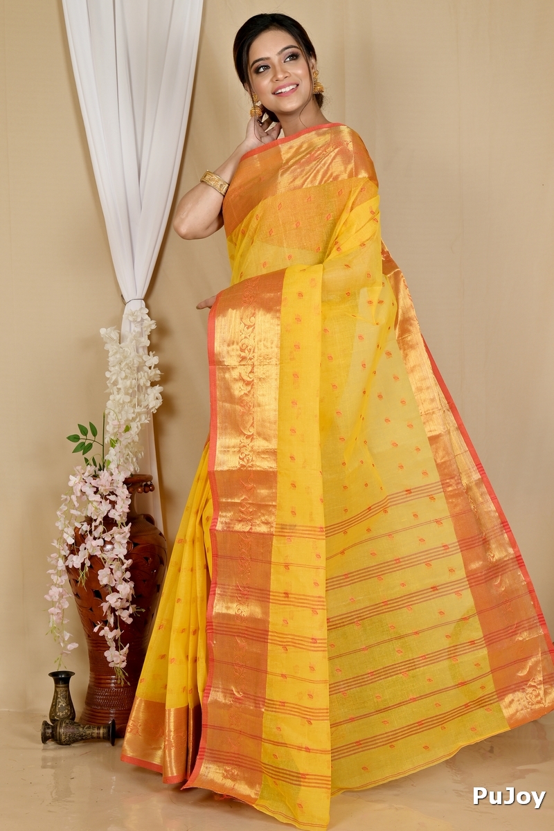 Yellow Pure Cotton Churi_Par Tant Saree (861)