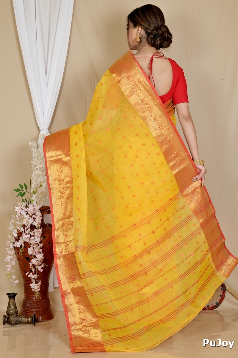 Yellow Pure Cotton Churi_Par Tant Saree (861)