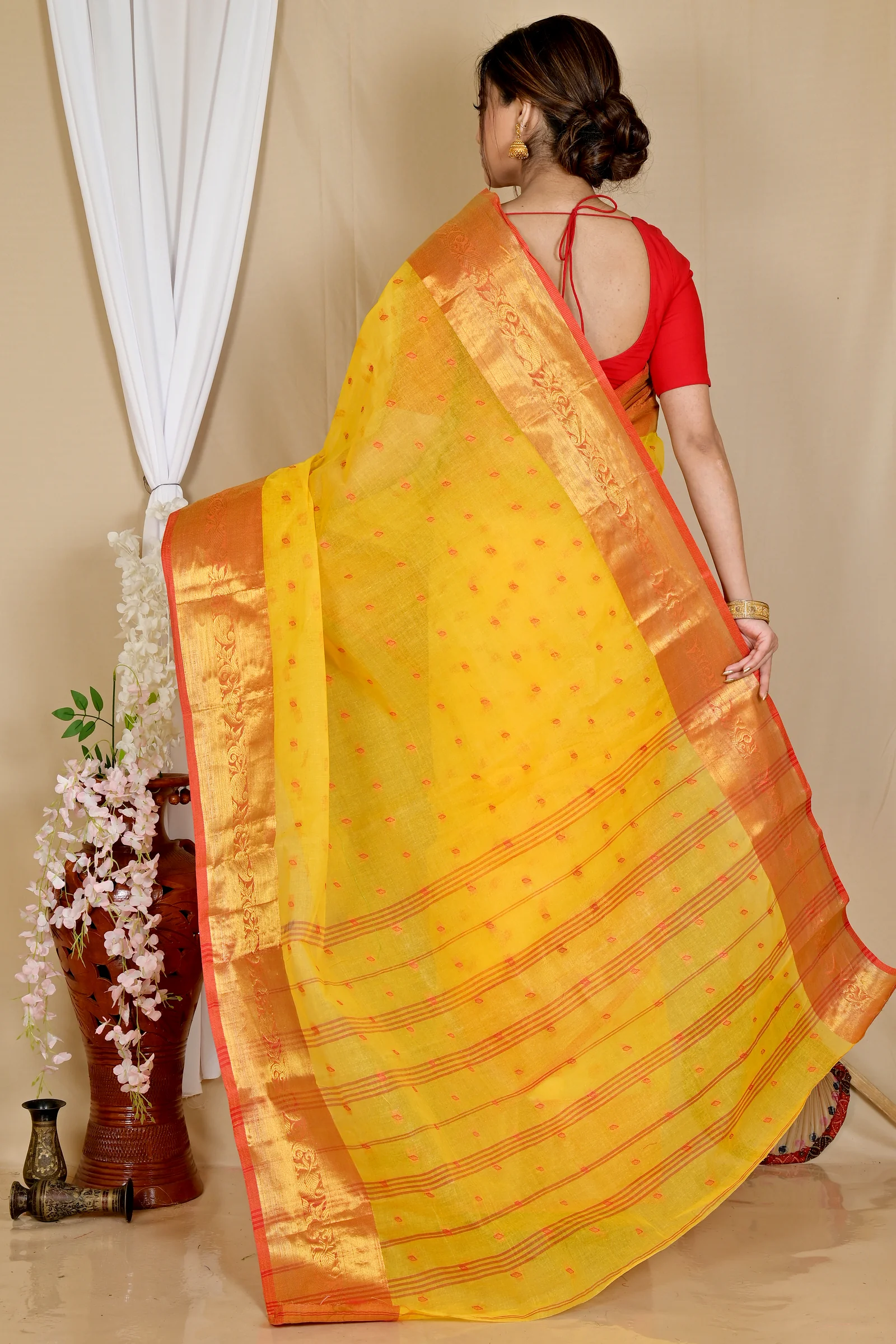 Yellow Pure Cotton Churi_Par Tant Saree (861)