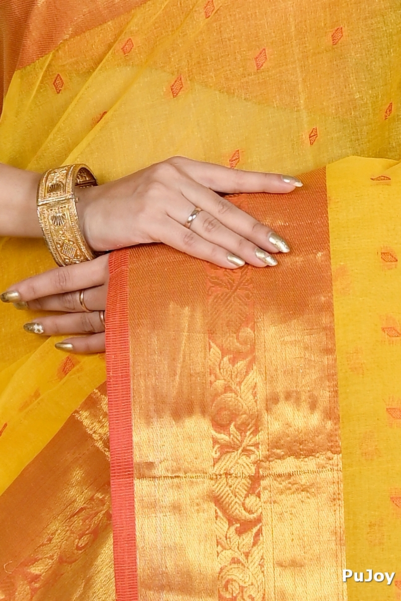Yellow Pure Cotton Churi_Par Tant Saree (861)