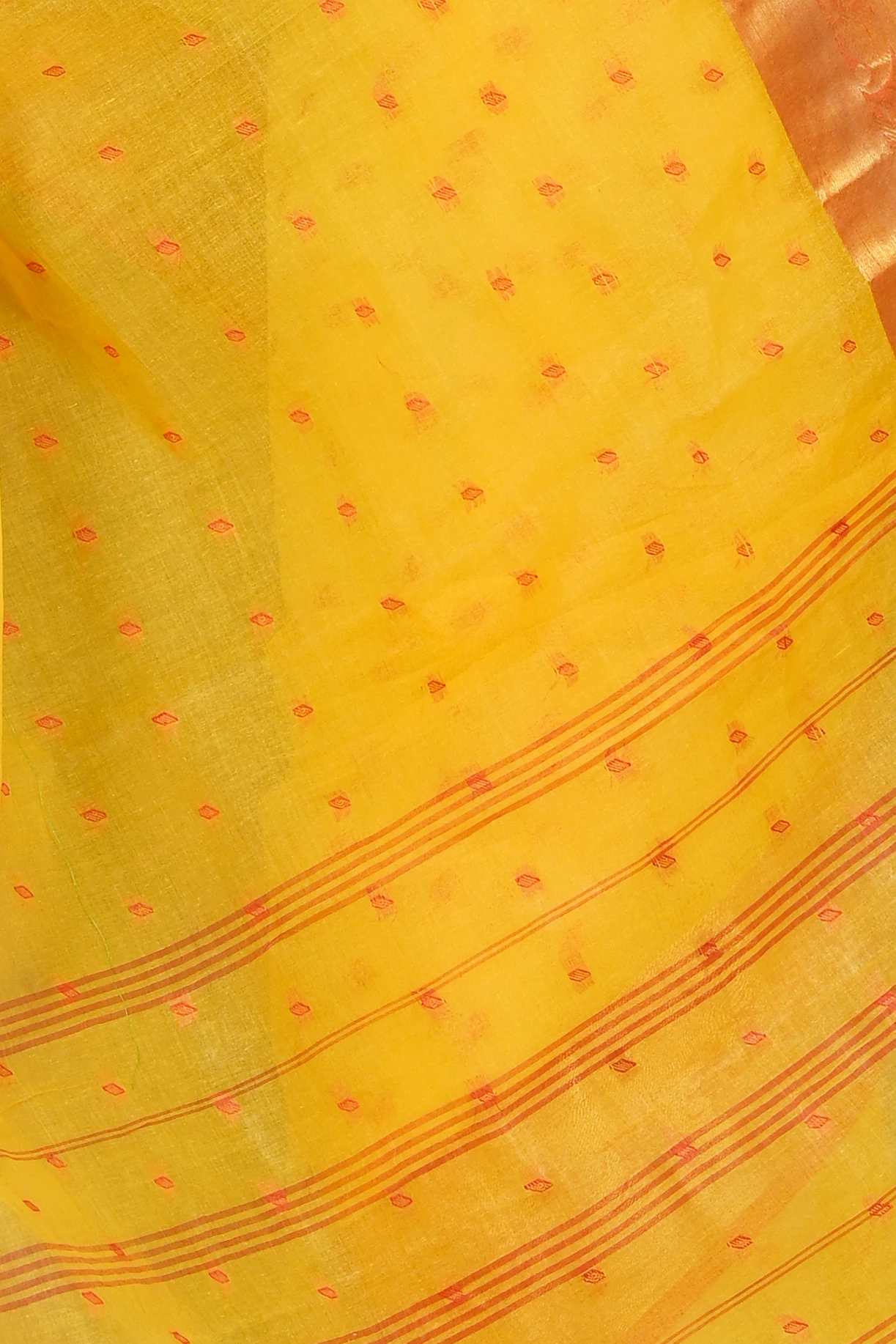 Yellow Pure Cotton Churi_Par Tant Saree (861)