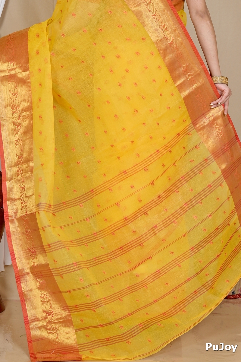 Yellow Pure Cotton Churi_Par Tant Saree (861)
