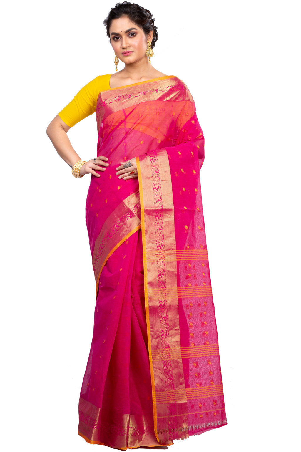 Pink Pure Cotton Churi_Par Tant Saree (862)