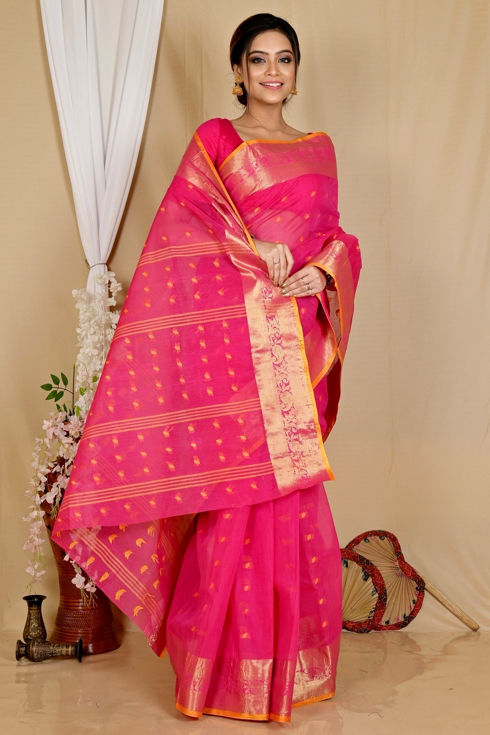Pink Pure Cotton Churi_Par Tant Saree (862)