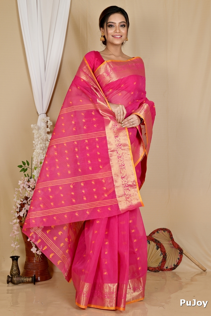 Pink Pure Cotton Churi_Par Tant Saree (862)
