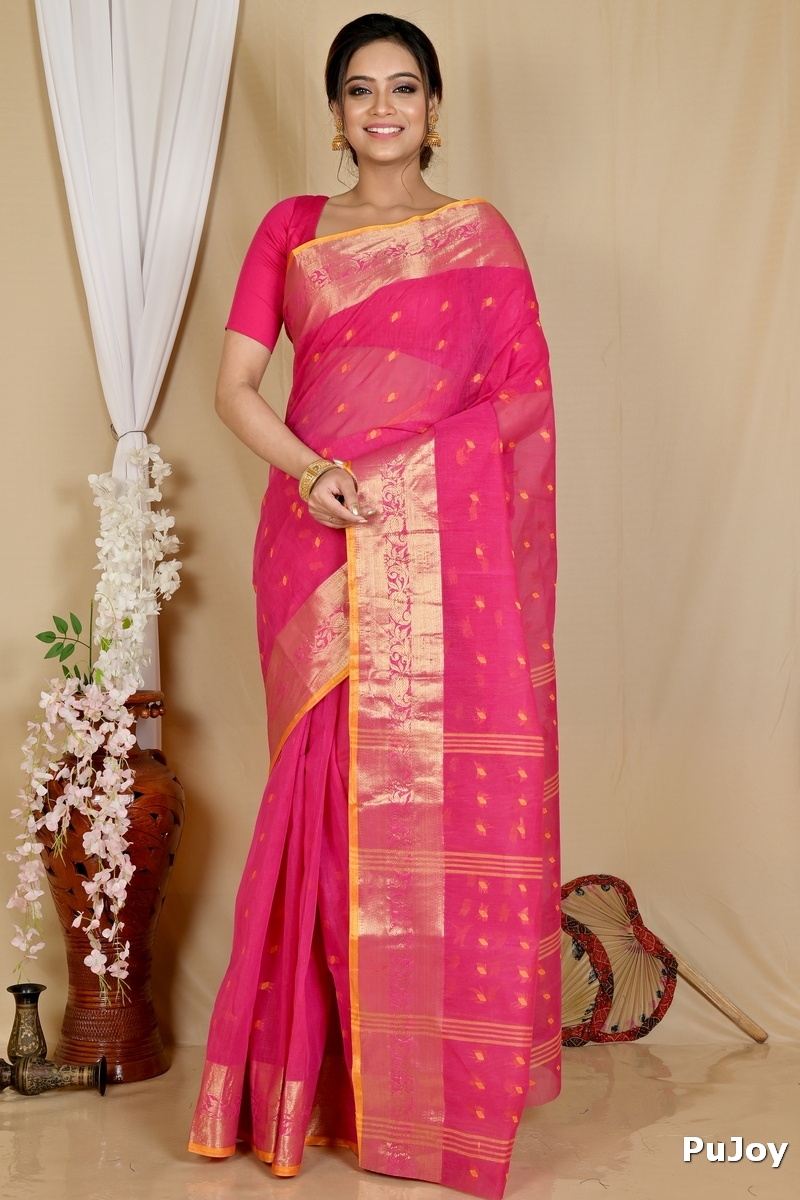 Pink Pure Cotton Churi_Par Tant Saree (862)