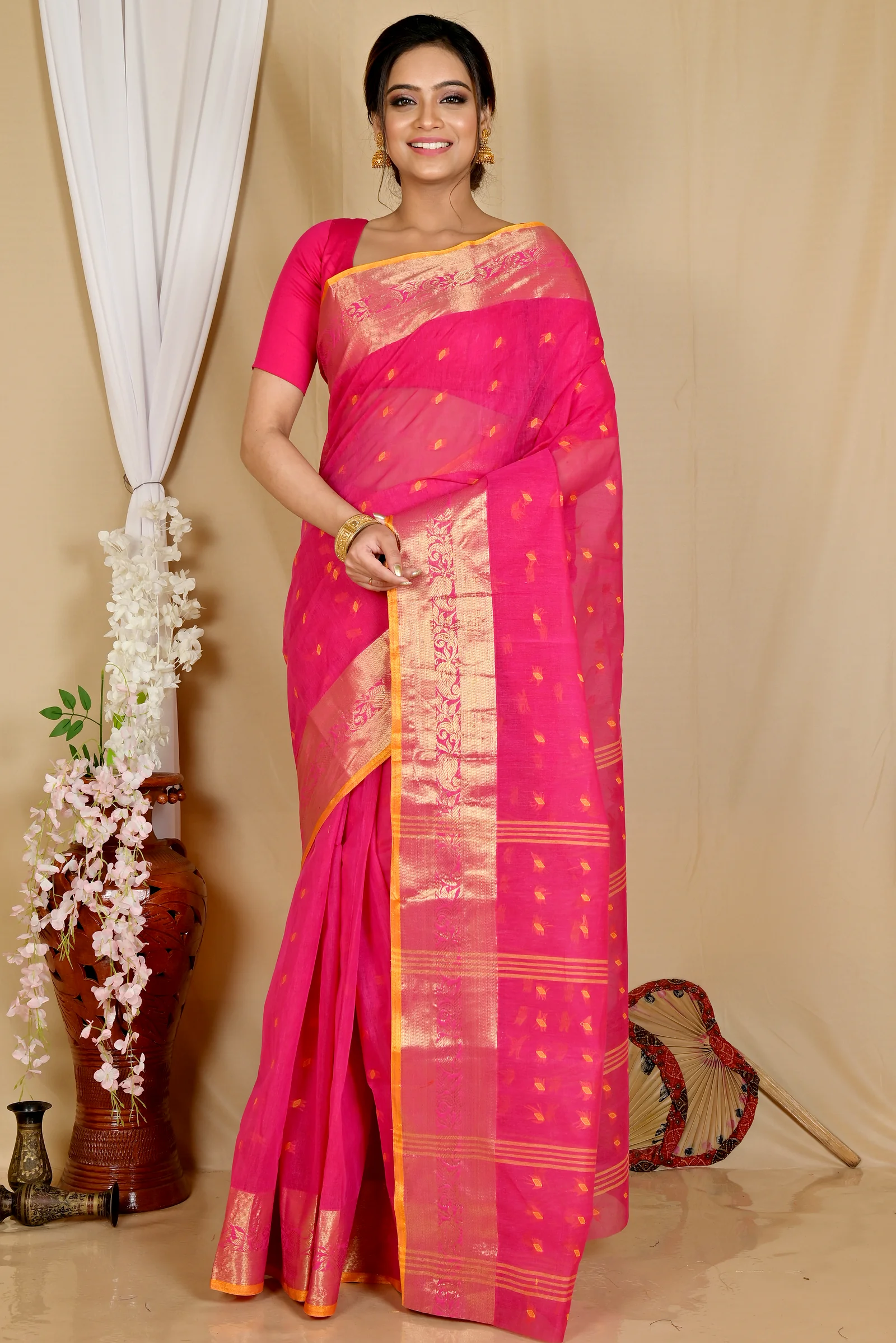 Pink Pure Cotton Churi_Par Tant Saree (862)