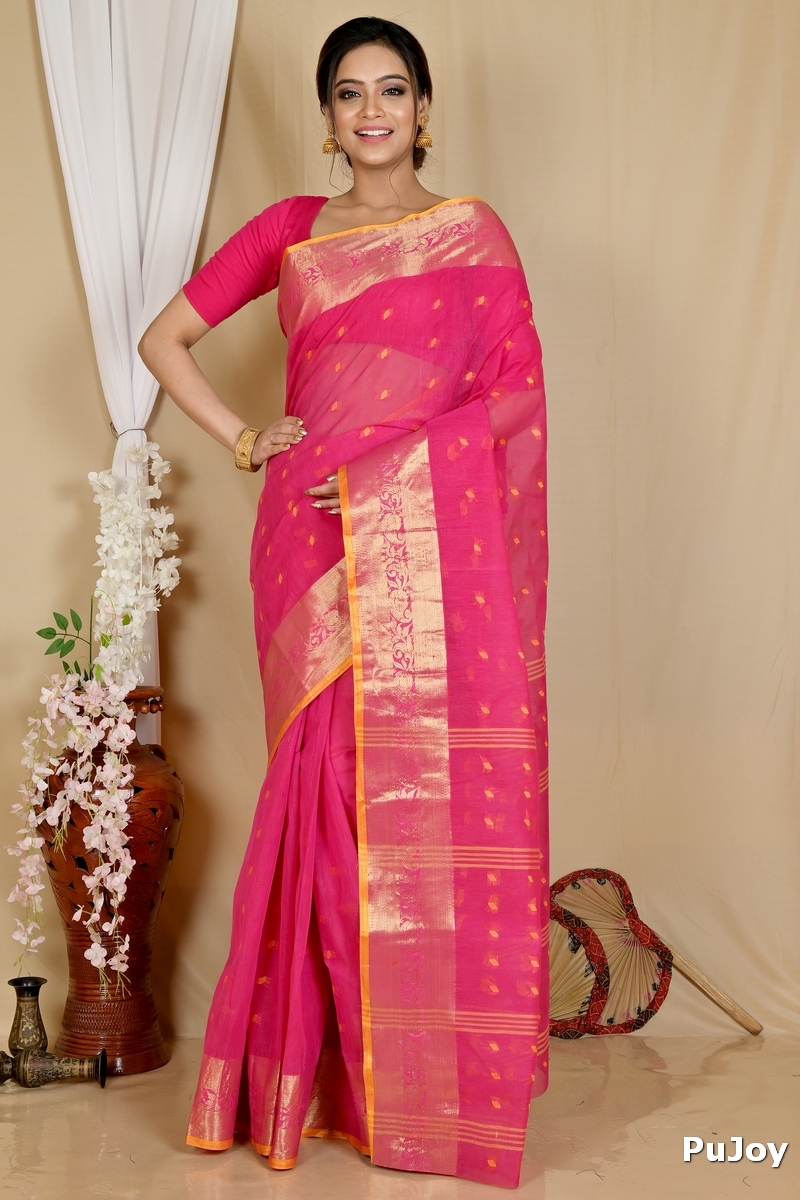 Pink Pure Cotton Churi_Par Tant Saree (862)