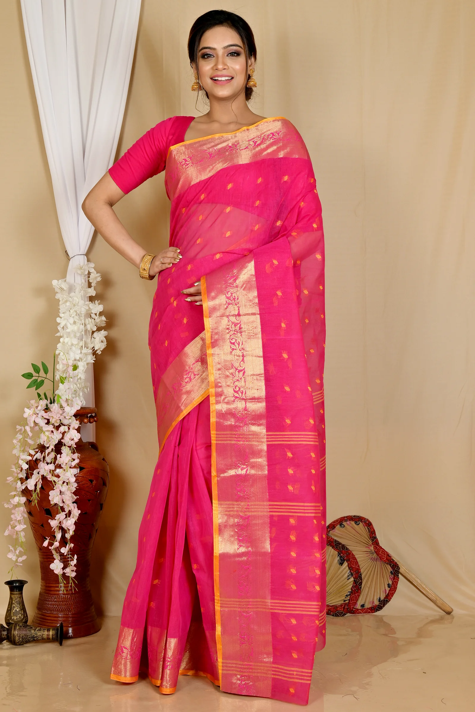 Pink Pure Cotton Churi_Par Tant Saree (862)