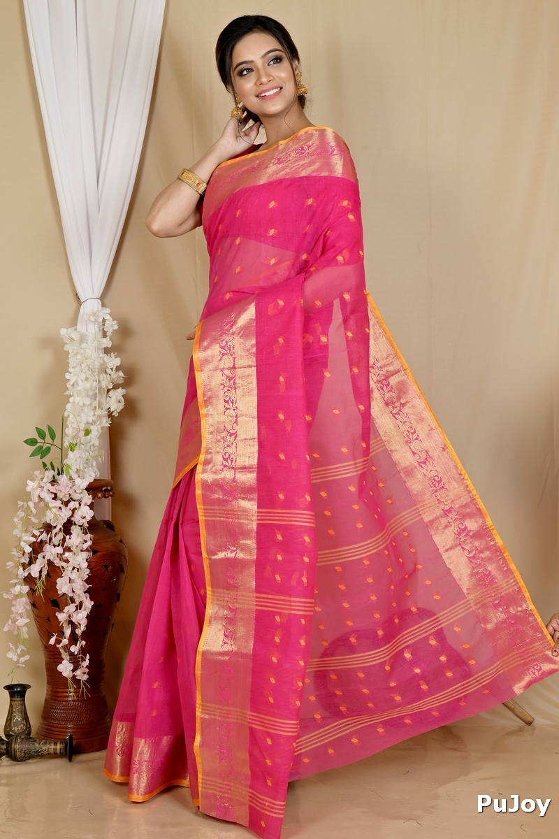 Pink Pure Cotton Churi_Par Tant Saree (862)