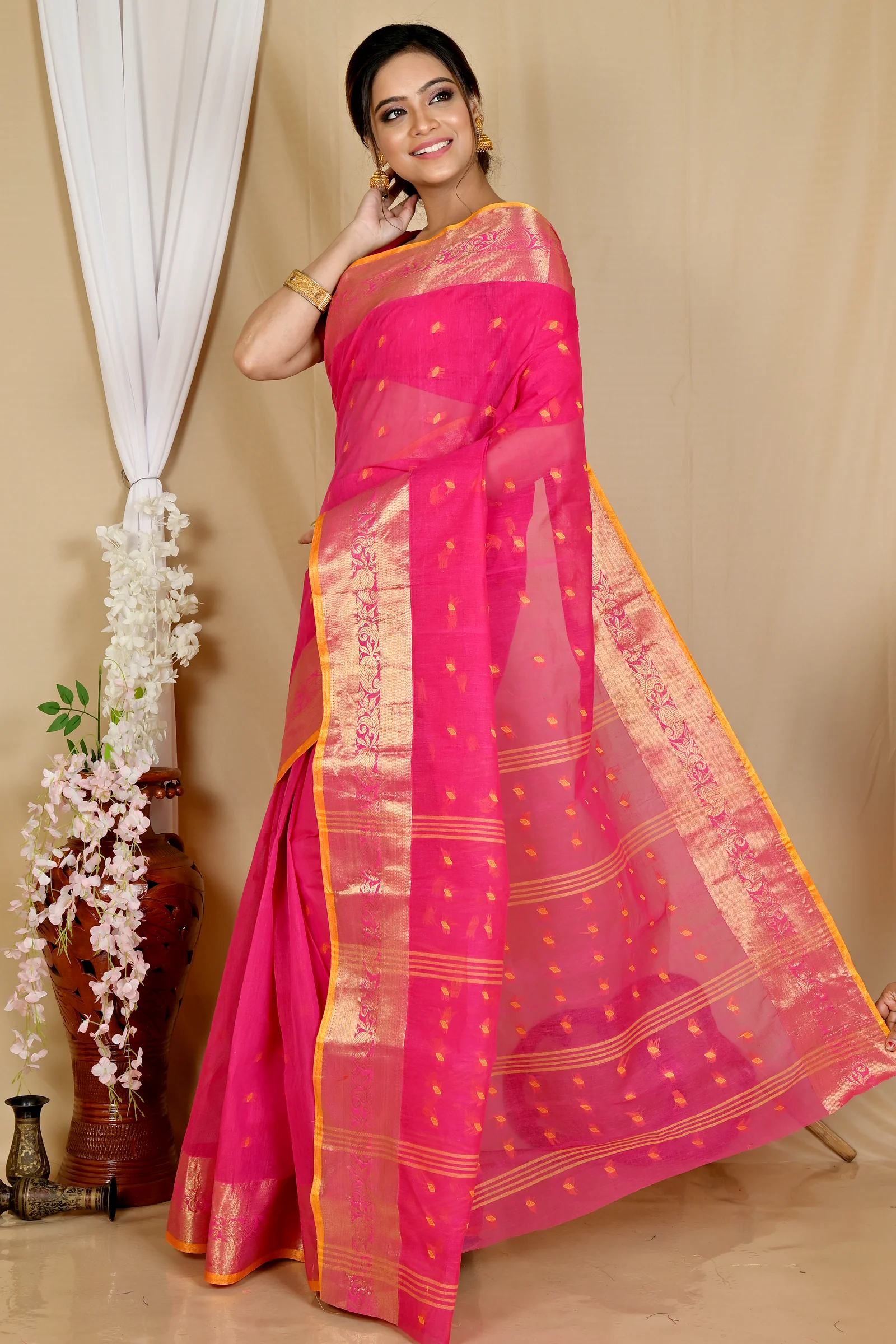 Pink Pure Cotton Churi_Par Tant Saree (862)