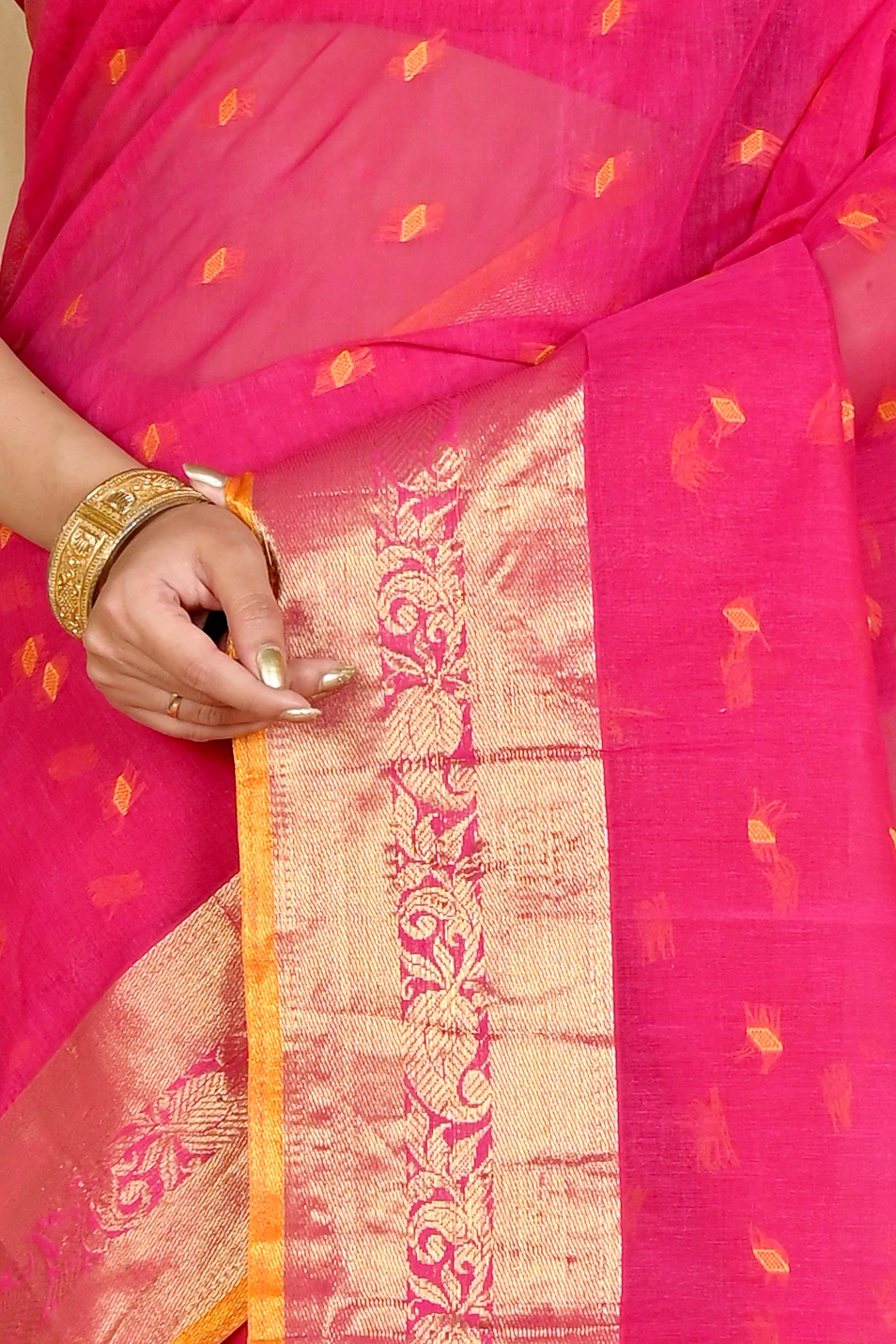 Pink Pure Cotton Churi_Par Tant Saree (862)