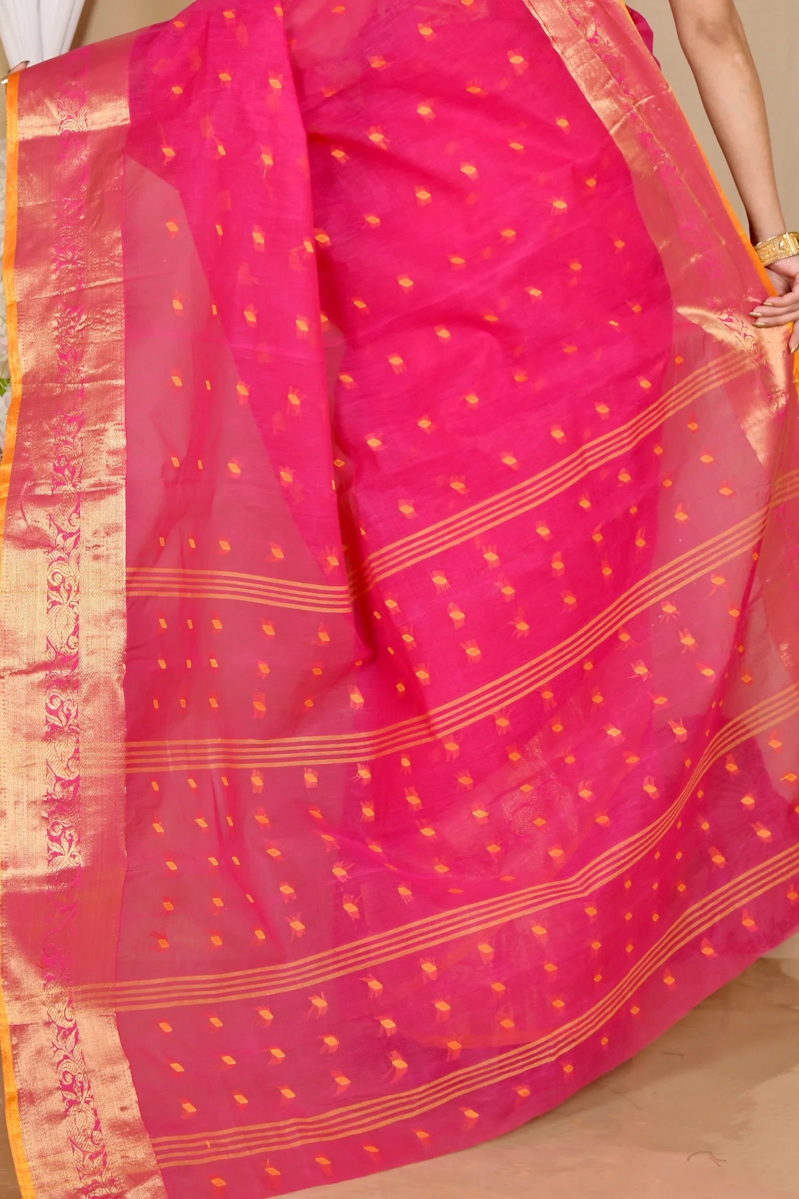 Pink Pure Cotton Churi_Par Tant Saree (862)