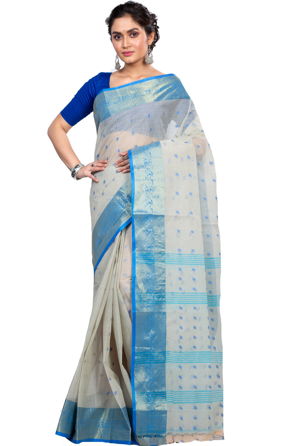 Off-White Pure Cotton Churi_Par Tant Saree (863)