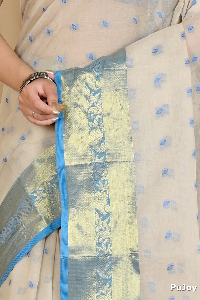 Off-White Pure Cotton Churi_Par Tant Saree (863)