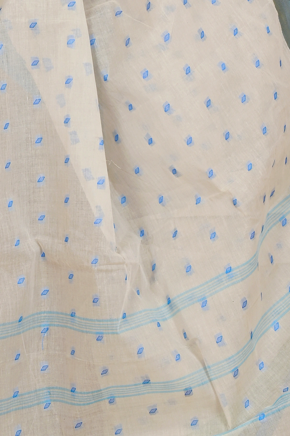 Off-White Pure Cotton Churi_Par Tant Saree (863)
