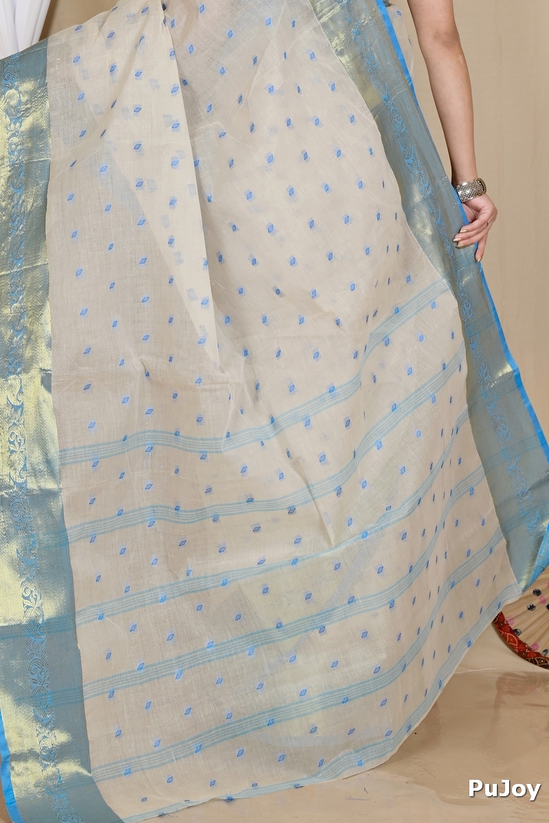 Off-White Pure Cotton Churi_Par Tant Saree (863)