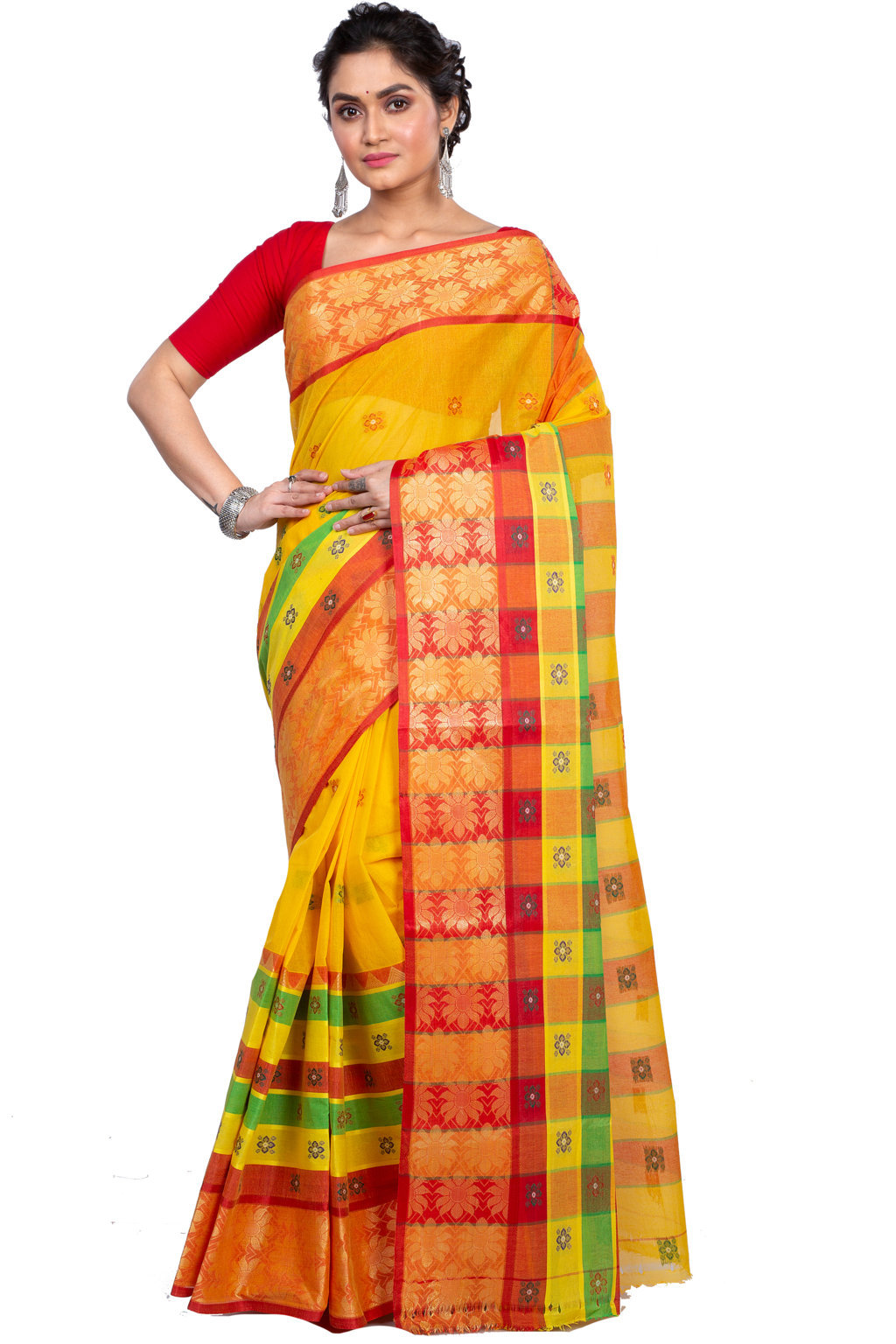 Yellow Pure Cotton FulPar Tant Saree (864)