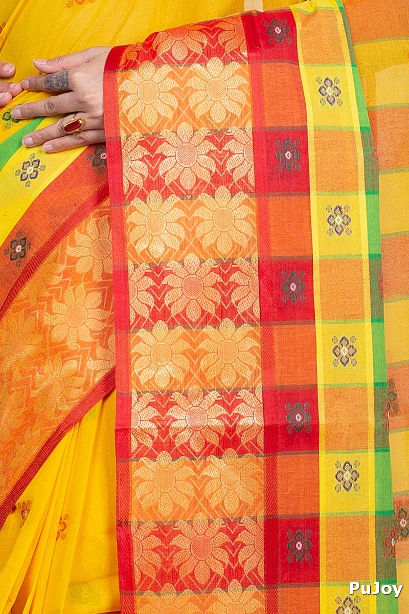 Yellow Pure Cotton FulPar Tant Saree (864)