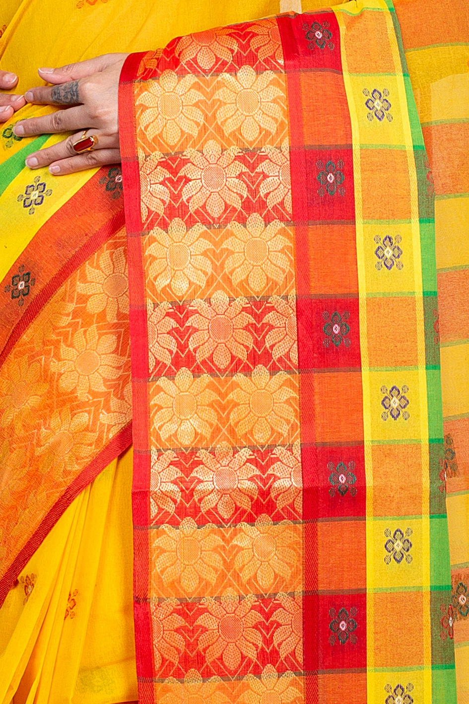 Yellow Pure Cotton FulPar Tant Saree (864)