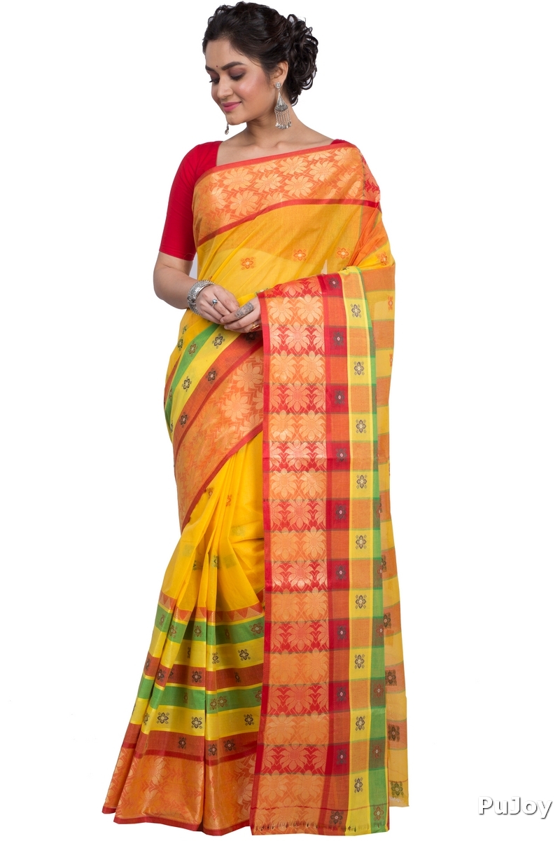 Yellow Pure Cotton FulPar Tant Saree (864)