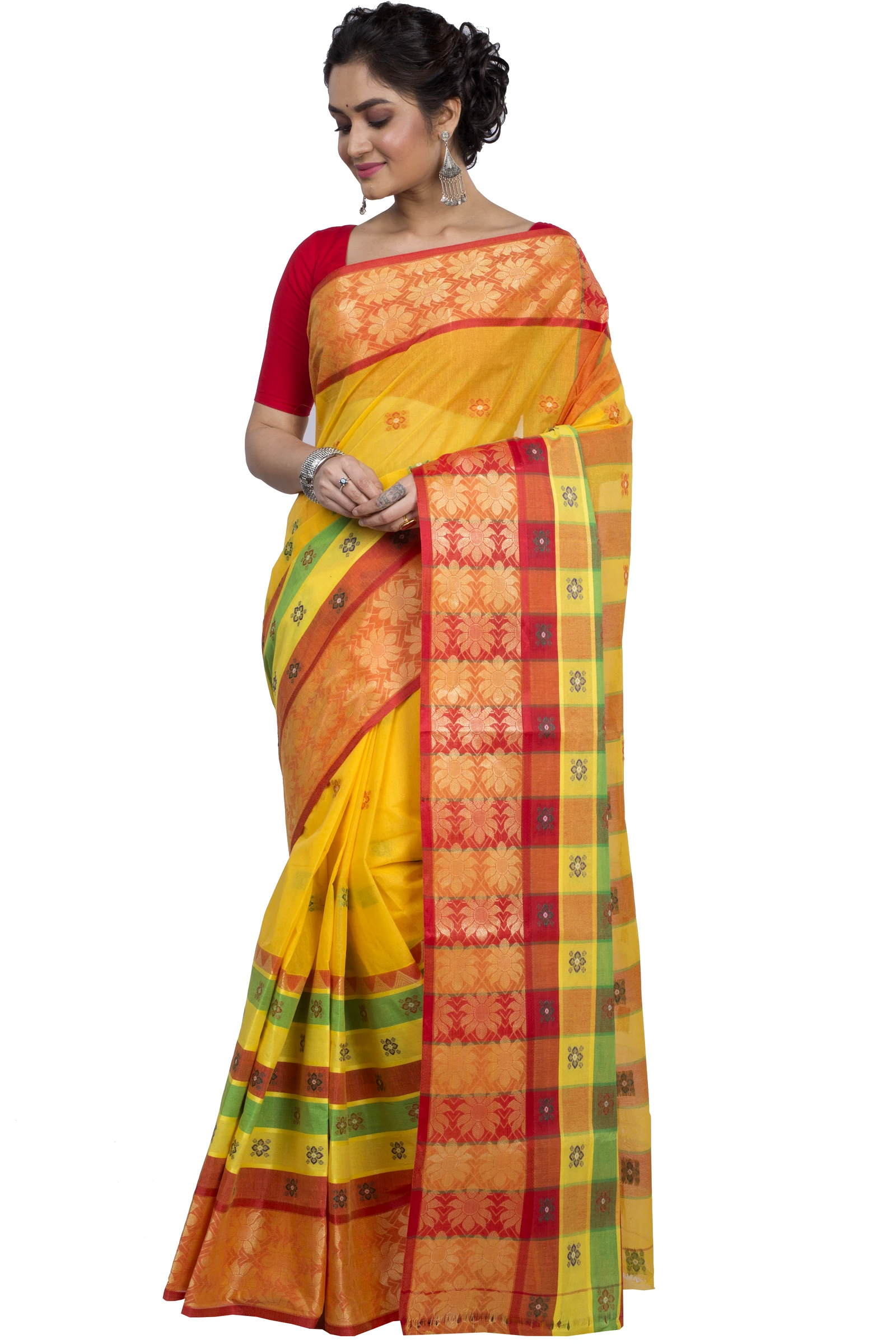Yellow Pure Cotton FulPar Tant Saree (864)