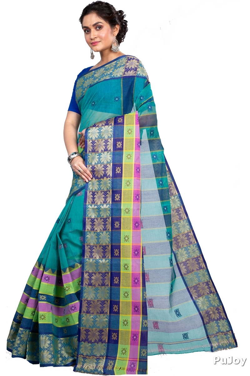 Light Green Pure Cotton FulPar Tant Saree (866)