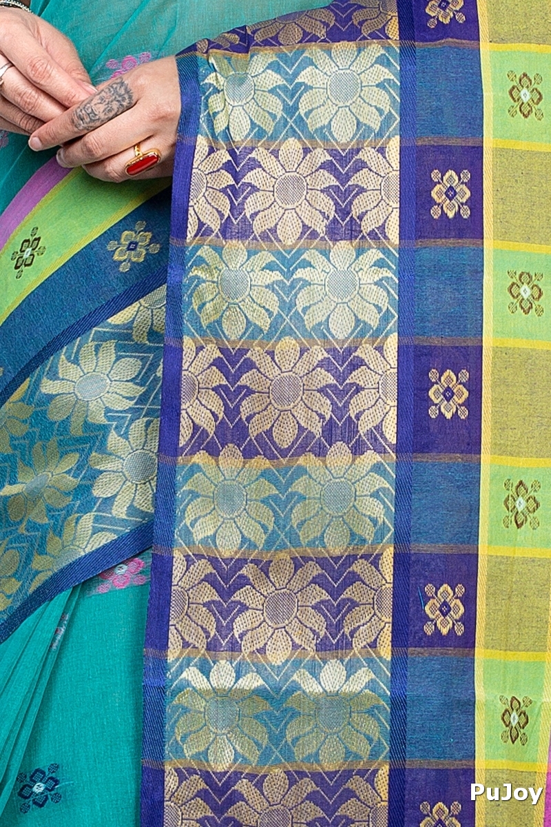 Light Green Pure Cotton FulPar Tant Saree (866)