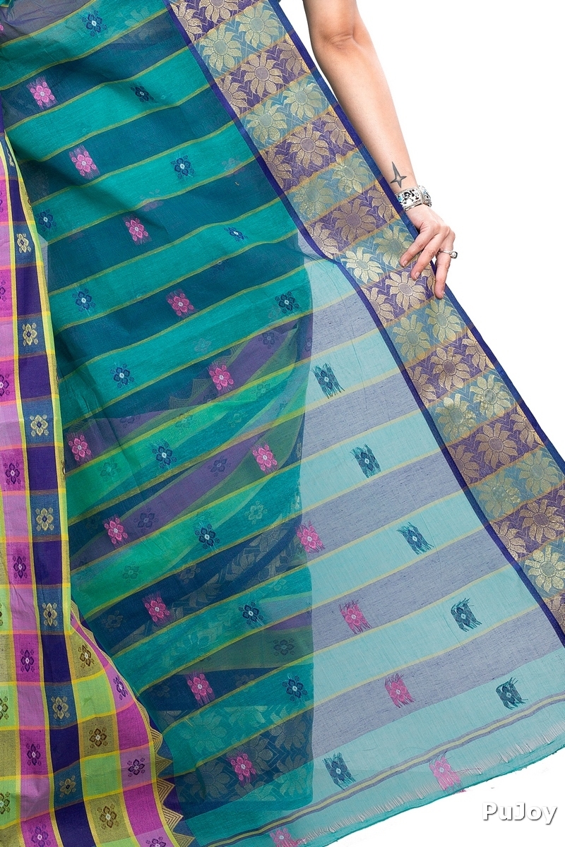 Light Green Pure Cotton FulPar Tant Saree (866)