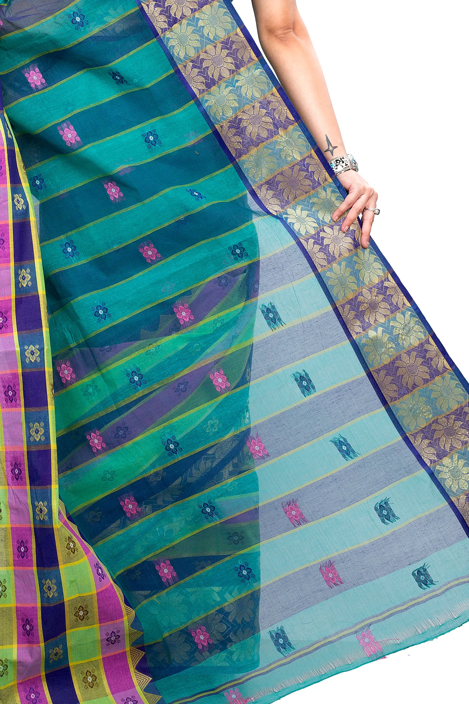 Light Green Pure Cotton FulPar Tant Saree (866)