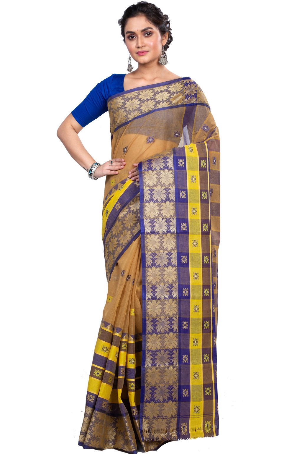 Light Brown Pure Cotton FulPar Tant Saree (867)