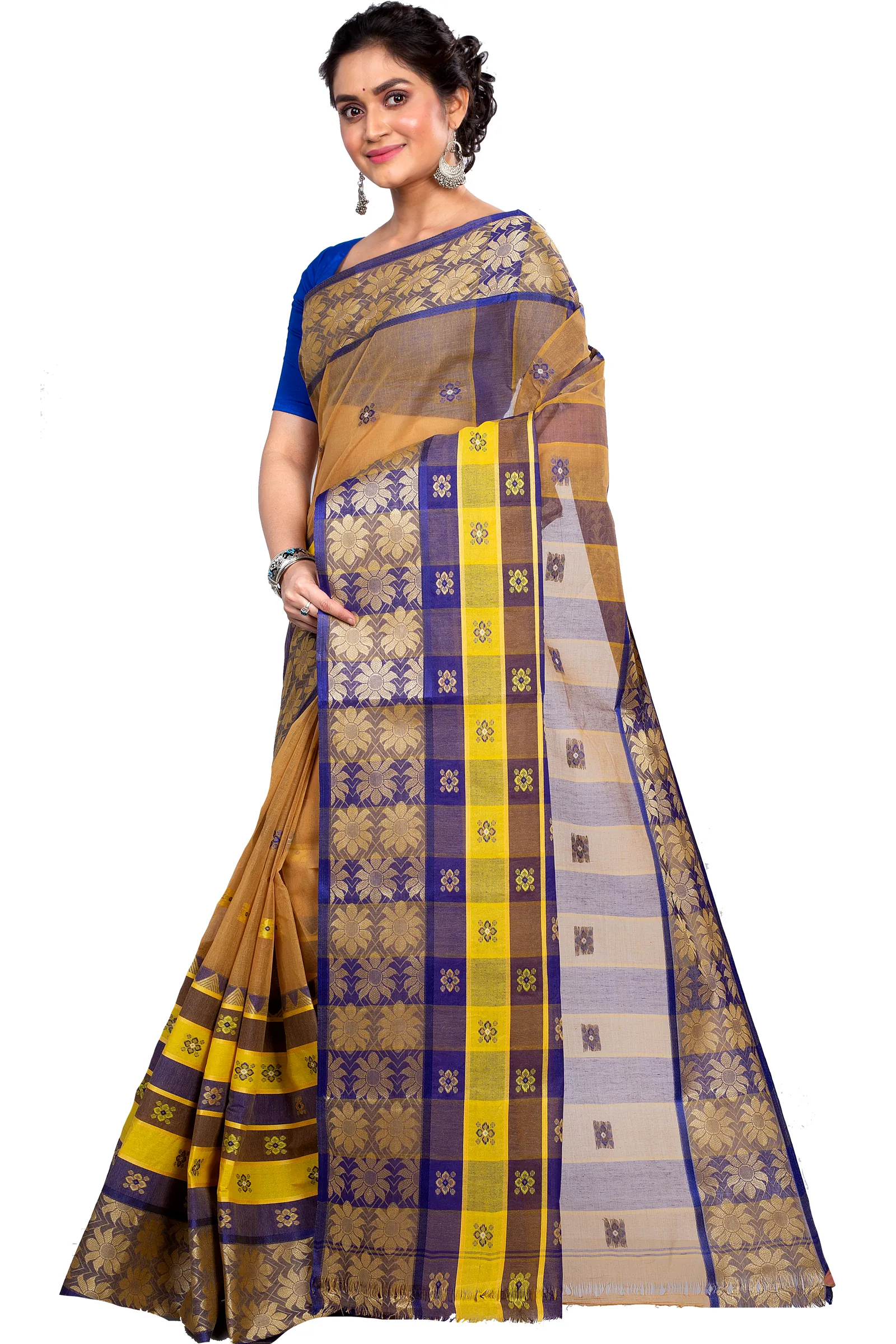 Light Brown Pure Cotton FulPar Tant Saree (867)
