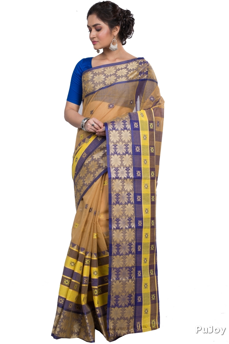 Light Brown Pure Cotton FulPar Tant Saree (867)