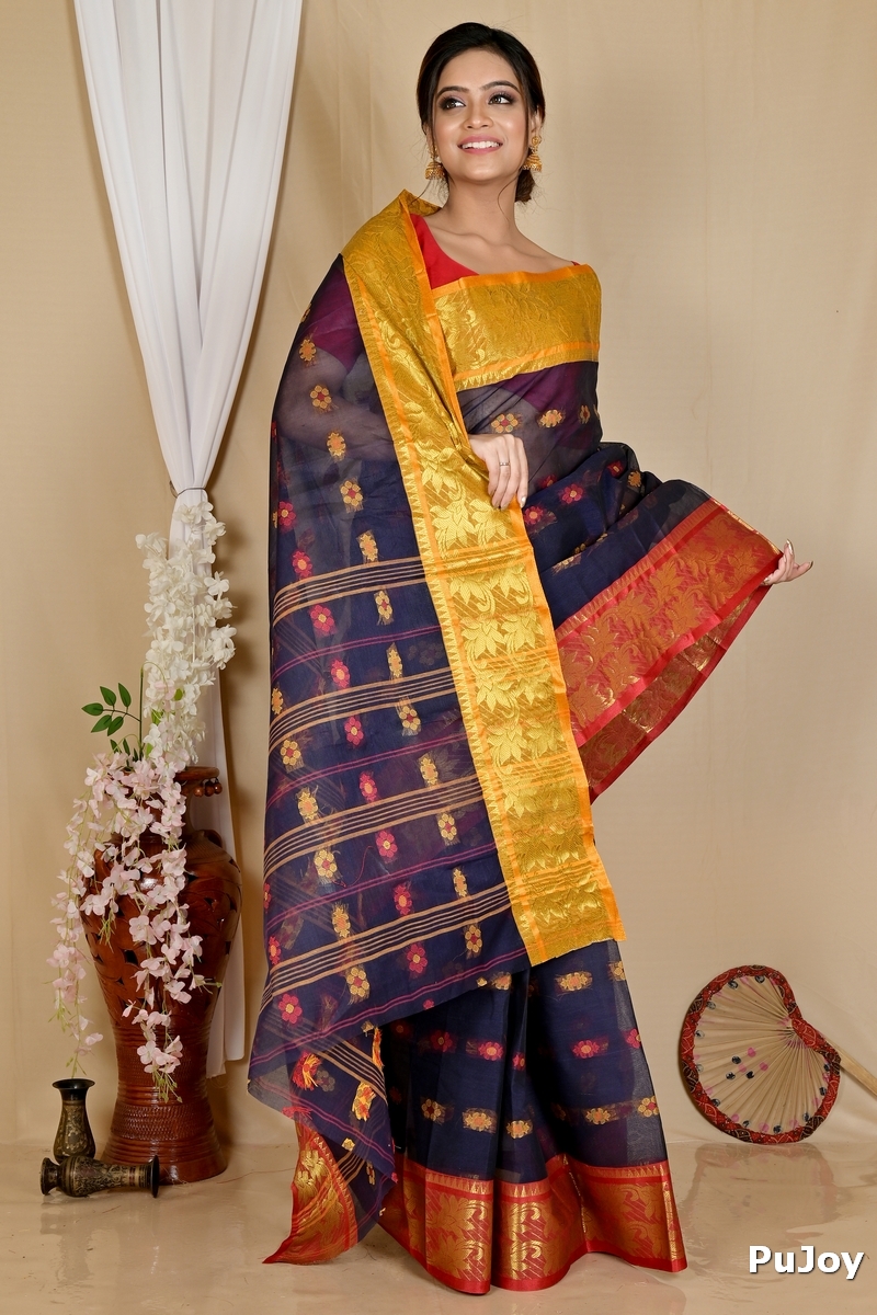 Naby Blue Pure Cotton Dui_Has Tant Saree (868)
