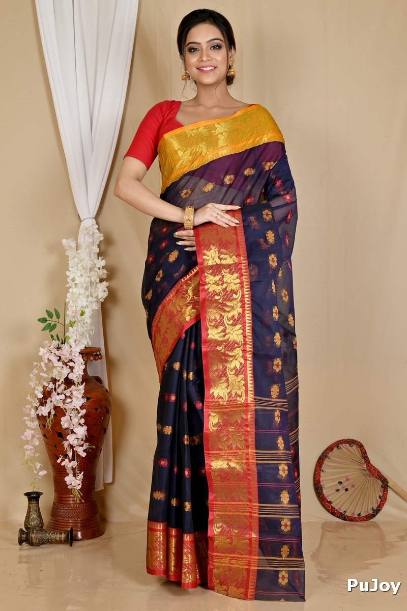 Naby Blue Pure Cotton Dui_Has Tant Saree (868)