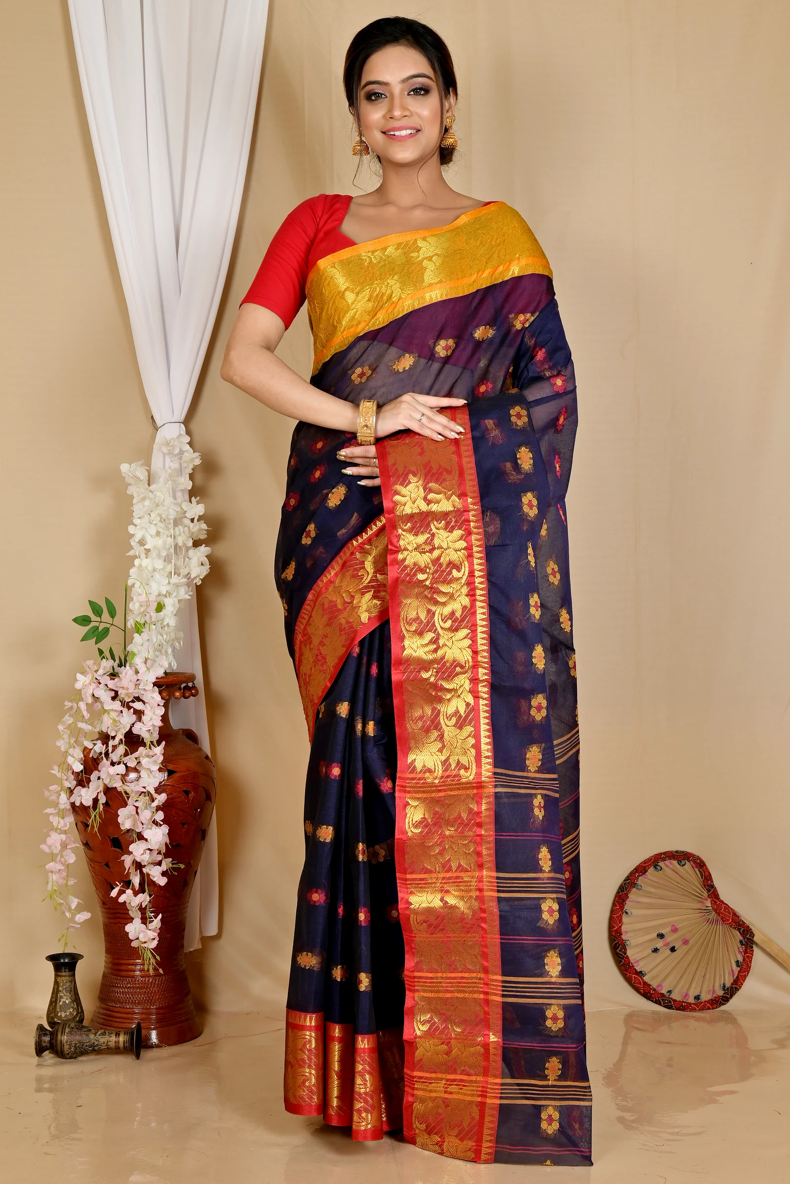 Naby Blue Pure Cotton Dui_Has Tant Saree (868)