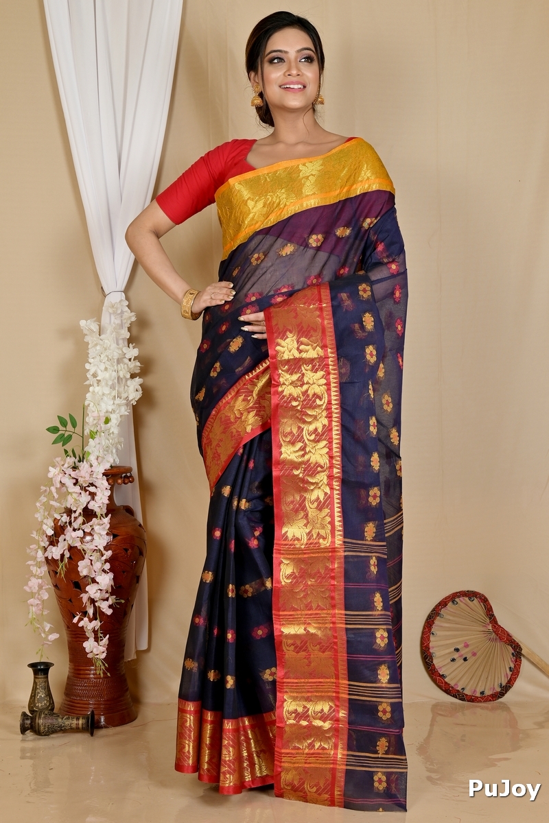 Naby Blue Pure Cotton Dui_Has Tant Saree (868)