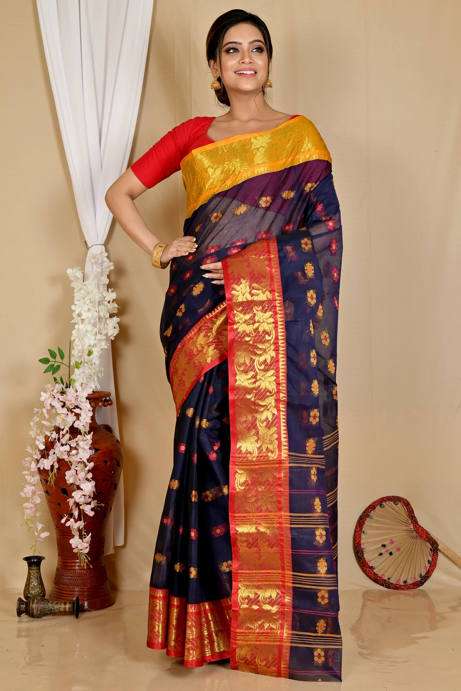 Naby Blue Pure Cotton Dui_Has Tant Saree (868)