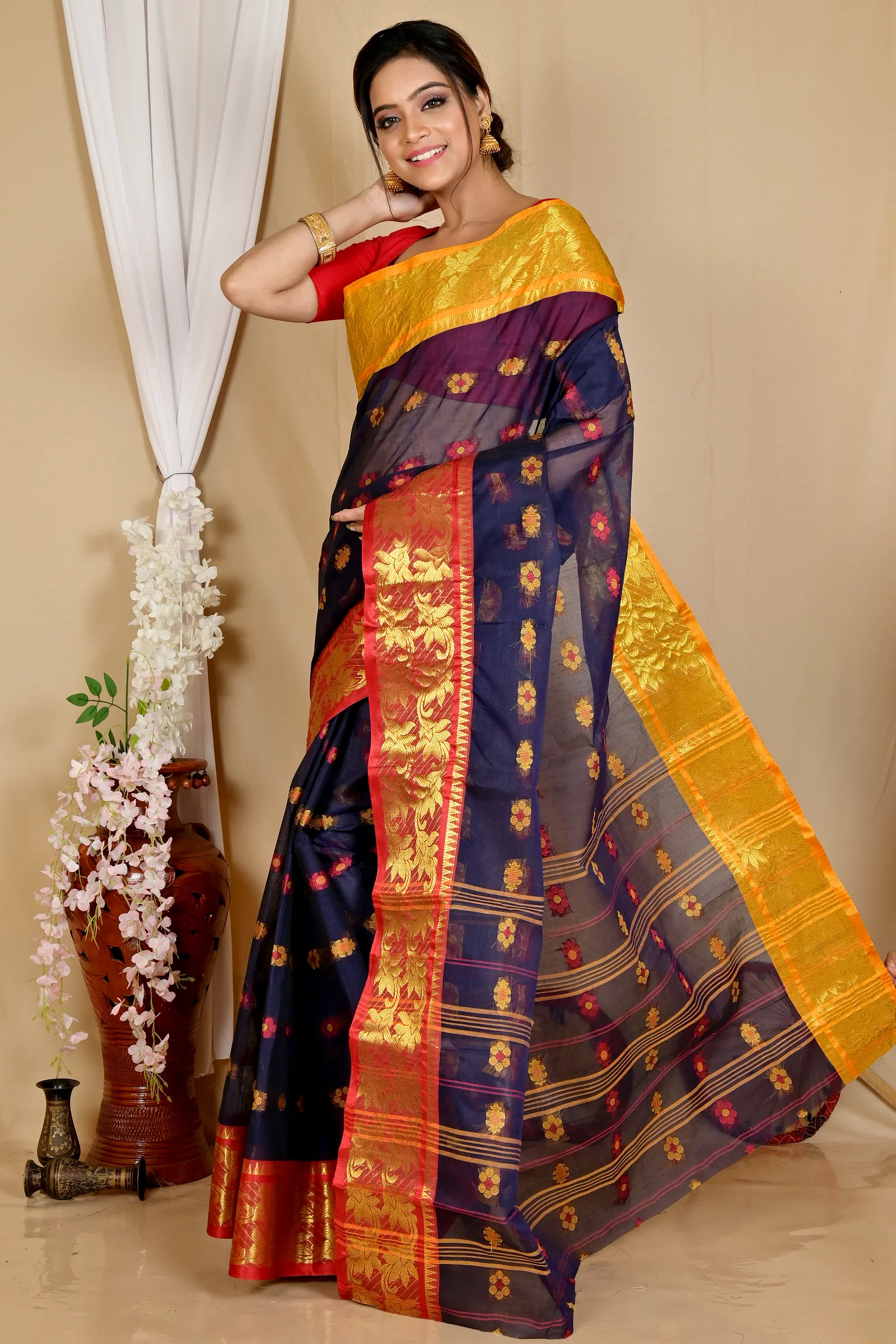 Naby Blue Pure Cotton Dui_Has Tant Saree (868)