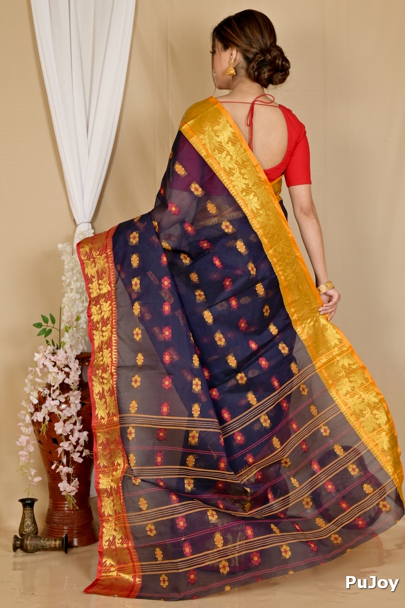 Naby Blue Pure Cotton Dui_Has Tant Saree (868)
