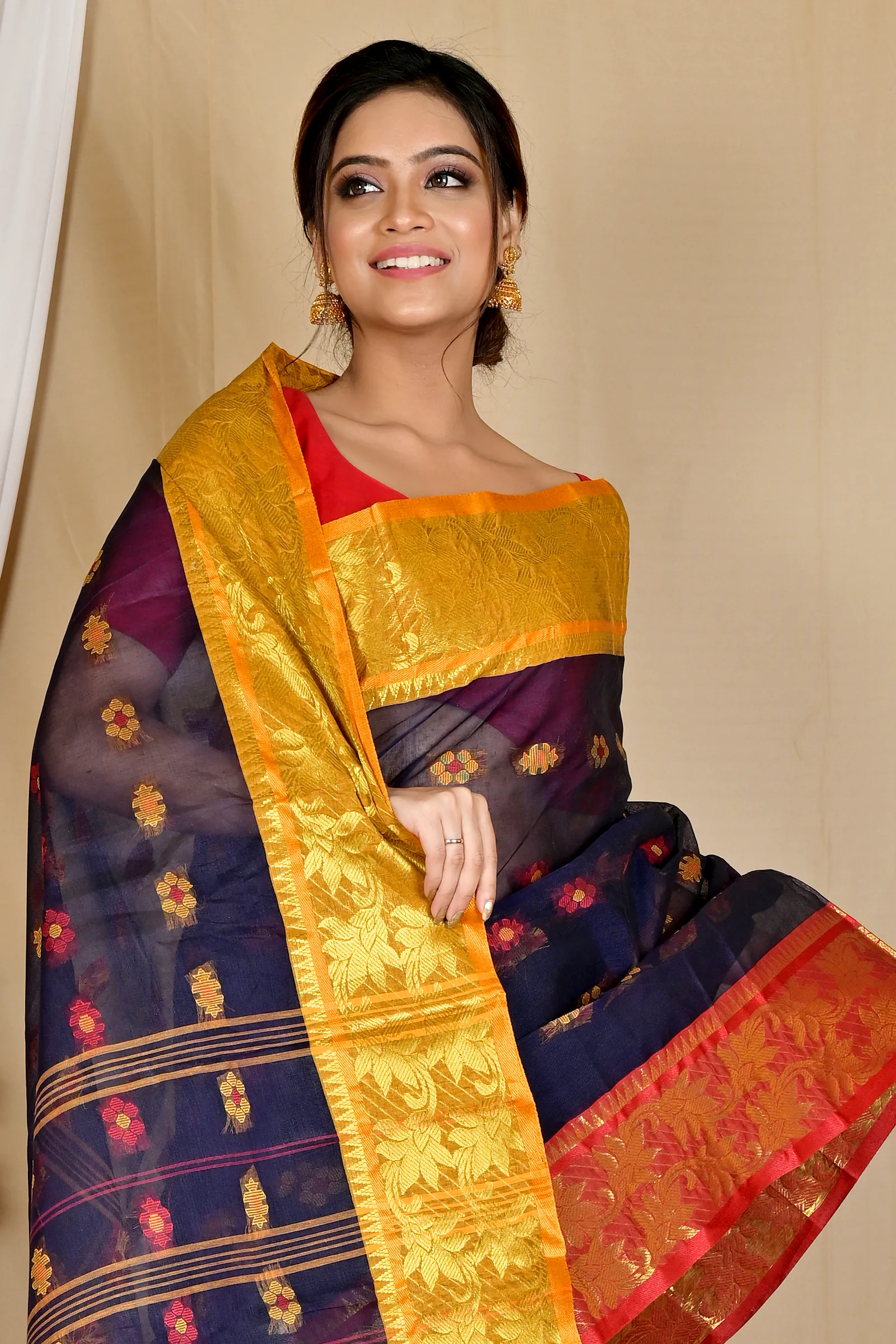 Naby Blue Pure Cotton Dui_Has Tant Saree (868)